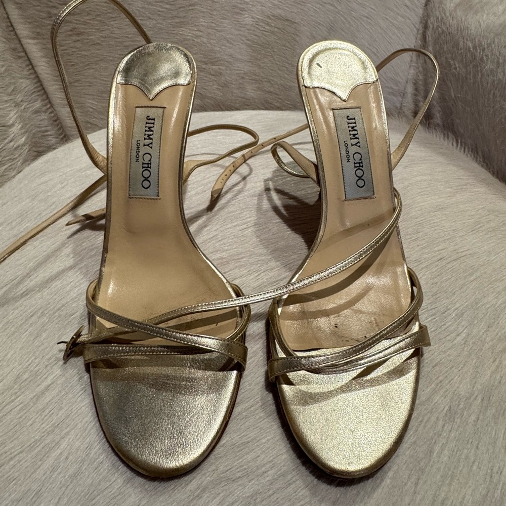 Jimmy Choo Women’s Heels - Champagne Gold 3 in heels.